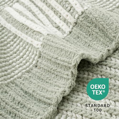 Amélie Home Checkered Knit Throw Blanket for Couch, Sage Green 50"x60" - color: Checkered Sage Green, size: 50" X 60"
