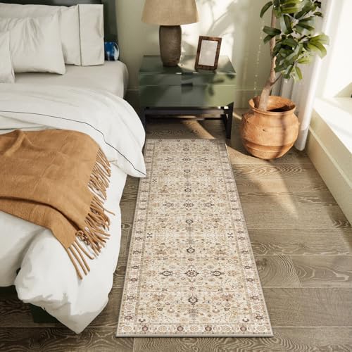 Machine Washable Hallway Runner Rug: 2'x6' Kitchen Rugs - color: Beige /Khaki/Multi, size: 2' x 6' (Rectangular)