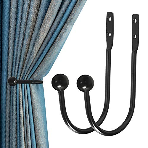 Curtain Holdback, 2 Pcs Wall Mounted Drapery Tiebacks with Screws, Heavy Duty Metal Decorative Window Drapery Holder Curtain Hook, Black - color: 2 Pcs, Black