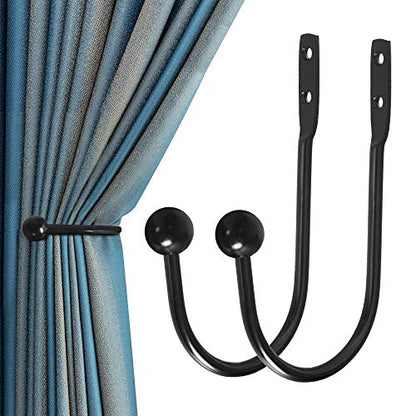 Curtain Holdback, 2 Pcs Wall Mounted Drapery Tiebacks with Screws, Heavy Duty Metal Decorative Window Drapery Holder Curtain Hook, Black - color: 2 Pcs, Black