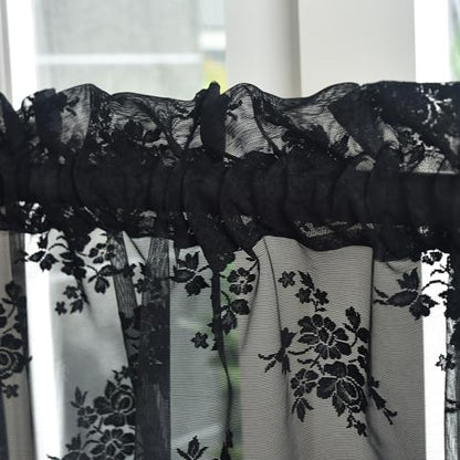 Kotile Black Lace Valance Curtain for Windows Floral W52xL18 Inch 1 Panel - color: Black