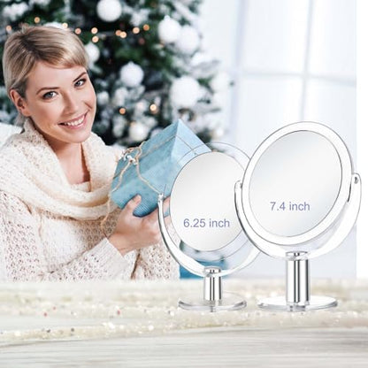 CLSEVXY Vanity Mirror Makeup Mirror with Stand, 1X/15X Magnification Double Sided 360 Degree Swivel Magnifying Mirror, 7.4 Inch - size: 10.2"L x 7.4"W
