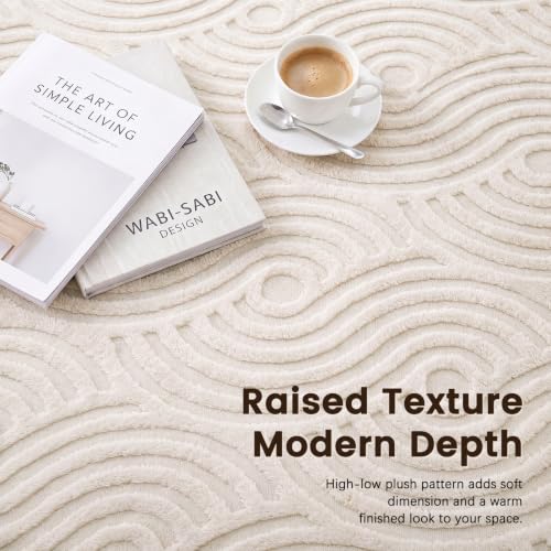 Etwel 2x6 Beige Modern Abstract Textured High-Low Pile Washable Runner Rug - color: Swirl-beige, size: 2' x 6'