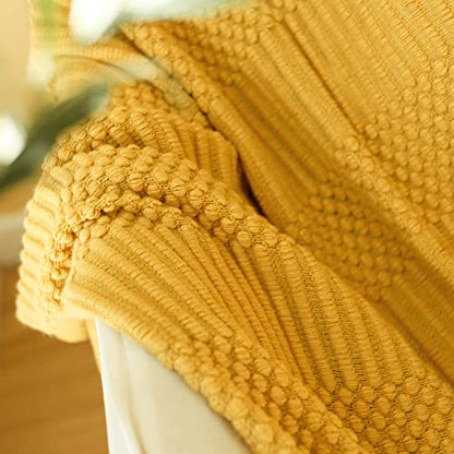 Blagic Soft Knitted Throw Blanket for Couch and Bed,Yellow,50"x60" - color: K-yellow, size: 50 × 60 in