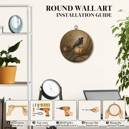 JUIOEIU Moody Fall Halloween Raven Pumpkin Round Wall Decor 993 - color: Crow Pumpkin