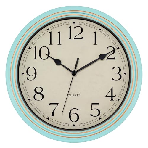 Foxtop Retro Wall Clock Silent Battery Operated Clock, 14" Light Turquoise - color: Light Turquoise, size: 14 Inch