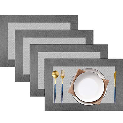 PIGCHCY Placemats Vinyl Washable Table Mats Elegant Non-Slip Placemats for Dinner Table Set of 4 (Silver) - color: Box2: Deep Silver, size: 4 Placemats