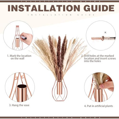 Otoolling Boho Wall Decor Set of 2, Rose Gold, Pampas - color: Rose Gold, style: Pampas