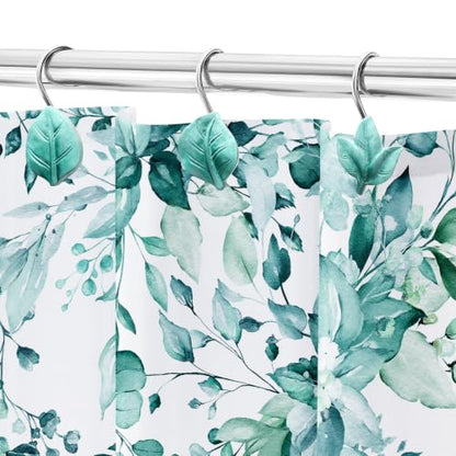 Teal Plant Leaf Shower Curtain Hooks,Eucalyptus Bathroom Decor,12PCS - color: Teal