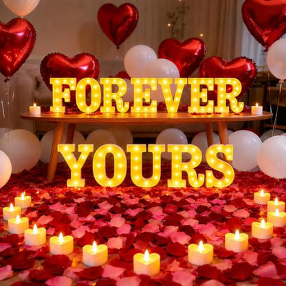 Forever Yours Light up Letters, Include Tea Lights Candles, Latex Balloons, Aluminum Balloons and Rose Petals, Special Festival, Surprise Gifts for Women and Men - color: FOREVER YOURS