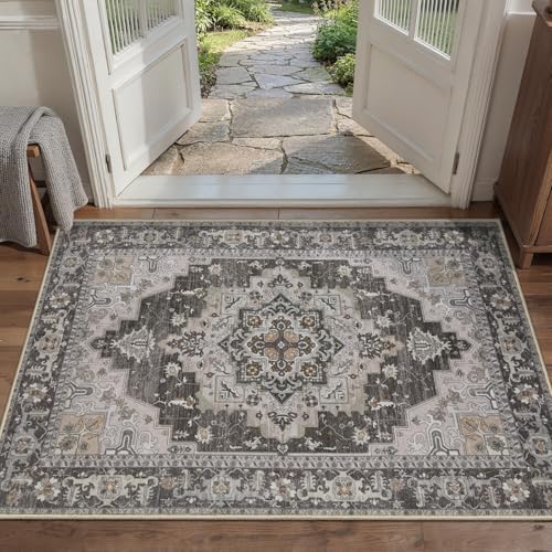Tangsoo Vintage 2x3 Washable Rugs for Entryway, Non Slip Small Area Rug - color: Brown/Grey, size: 2' X 3' (Rectangular)