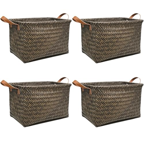 GIB Wicker Woven Storage Baskets for Organizing Blankets Laundry Shelves - color: Espresso, size: Large