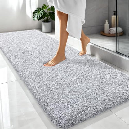 OLANLY Microfiber Bathroom Rugs 70x24, Quick Dry Bath Mat, Grey and White - color: Grey and White, size: 70" X 24"