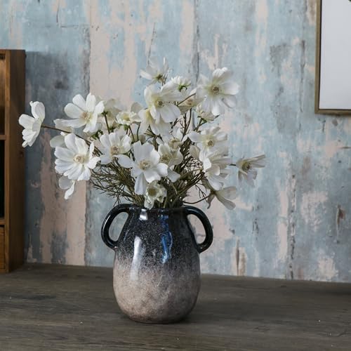 Tanvecle Blue Grad Ceramic Vase with Handles, 7" Modern Farmhouse Decor - color: Blue Grad