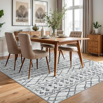KUTA Area Rug 5x7 Grey, Washable Boho Large Living Room Moroccan Rugs - color: Grey, size: 5' x 7' (Rectangular)