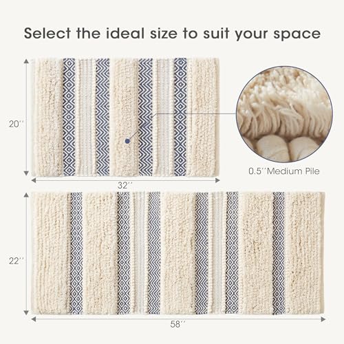 INK+IVY Asher Non-Slip Bath Rug Absorbent Quick Dry Striped, 20 x 32, Navy - color: Navy, size: 1'8" x 2'8" (Rectangular)