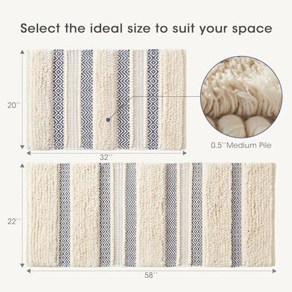 INK+IVY Asher Non-Slip Bath Rug Absorbent Quick Dry Striped, 20 x 32, Navy - color: Navy, size: 1'8" x 2'8" (Rectangular)