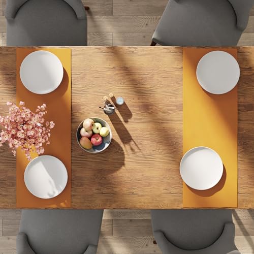 Encasa XO Table Runner, Cotton Canvas Dining Runner 13"x36" - color: Mango, size: 13x36 in