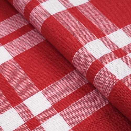 Encasa XO Table Runner, Woven Cotton Dining Linens 13"x36" Red - color: Franca Red Checks, size: 13x36 in