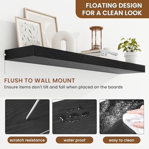 Floating Shelves for Wall, Wall Mounted Wood Shelves, Black, Set of 2, 40in - color: Black, size: 40"W x 6.5"D , 2 Pack