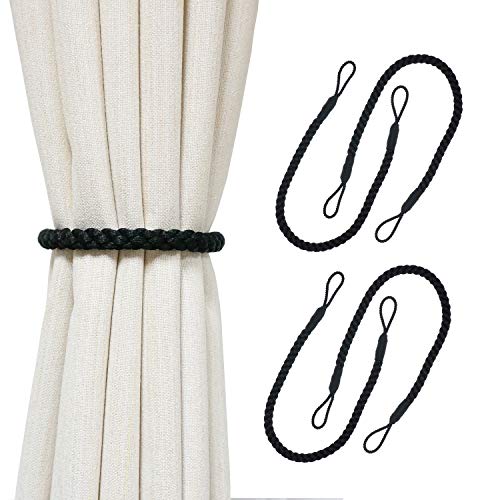 Curtain Tiebacks Ropes, 4pcs Decorative Handmade Tie Backs Curtain Holdbacks Holders Cord for Window Sheer Drapes Indoor Outdoor, Black - color: Black, size: 4pcs