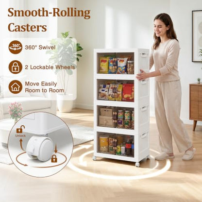 4Tier 428QT Stackable Storage Bins With Lids Portable Wheels Cabinet, White - size: 107QT(Per Tier)-4Tier