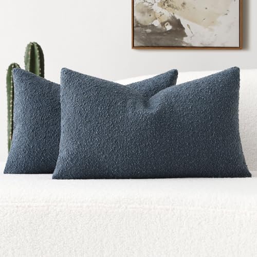 FUTEI Pack of 2 Boucle Textured Throw Pillow Covers 12x20 Inch, Haze Blue - color: Haze Blue, size: 20" x 12" (Pack of 2)