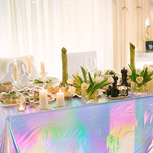 FunnyPars 4 Pack Iridescent Plastic Tablecloths, Disposable Table Covers - color: Laser