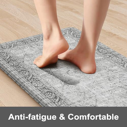 KIMODE Anti Fatigue Kitchen Mat 2PCS,Waterproof Farmhouse Kitchen Rugs Grey - color: Grey, size: 47"L x 17.3"W x 0.47"Th + 29"L x 17.3"W x 0.47"Th