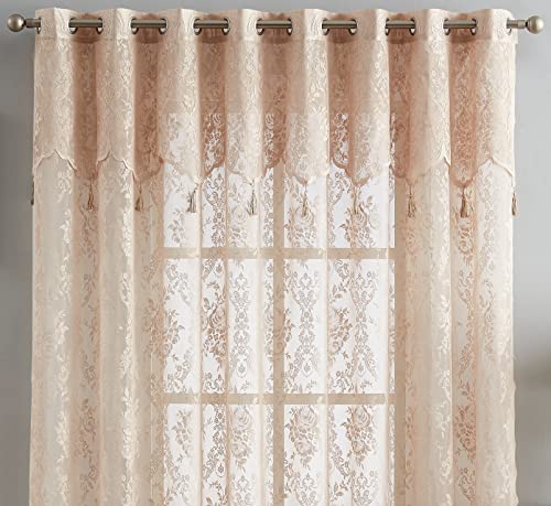 LinenZone 102x84 Linen Lace Patio Door Curtain.(Luna 102x84, Linen) - color: Linen, size: 102"W x 84"L (Pack of 1)