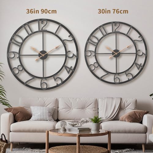 Pytha Sight 36 Inch Black Metal Arabic Numeral Extra Large Giant Wall Clock - color: Black Arabic, size: 36 Inch