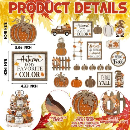 Shellwei 20 Pcs Fall Tiered Tray Decor Set, Thanksgiving Wooden Table Sign - style: Pumpkin