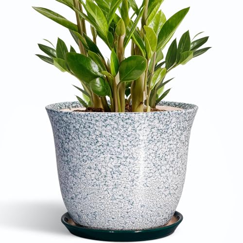 Ceramic Planter, 10 Inch Plant Pot for Indoor, Green - color: Crack Blackish Green, size: 10 Inch