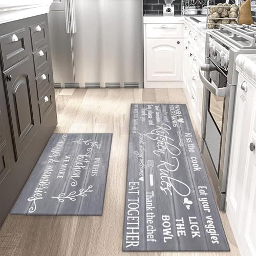 Farmhouse Kitchen Rug Sets of 2 Piece Non Slip Kitchen Rugs and Mats Washable Kitchen Mats for Kitchen Floor Mat Carpet Runner Rugs for Hallway Laundry Decor 17"x30"+17"x47" - color: Kitchen Rules-old Gray, size: 17" x 30" + 17" x 47" (Set of 2)