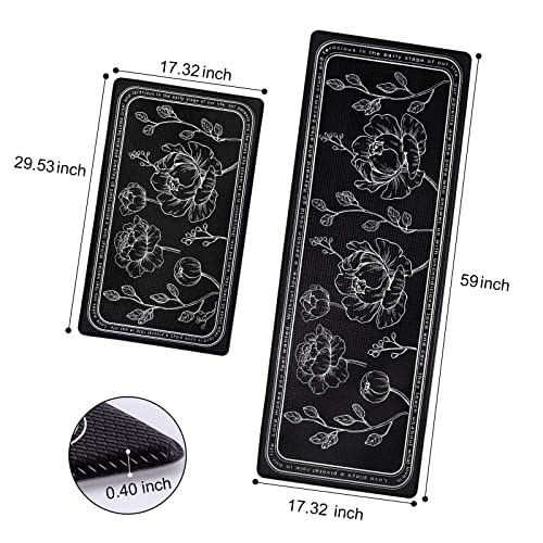 Kitchen Floor Mat Set of 2, Anti Fatigue Kitchen Mat 17"x59"+17"x29" - color: Black, size: 17"x59"+17"x29"