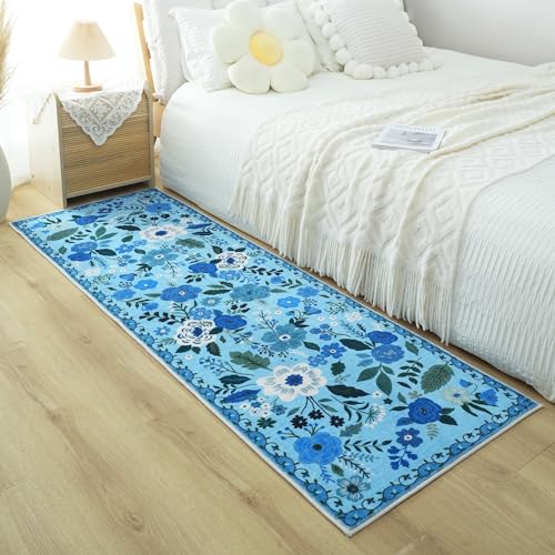 Rugcomf Runner Rug 2x6 Washable, Blue - color: Blue, size: 2' x 6' (Rectangular)