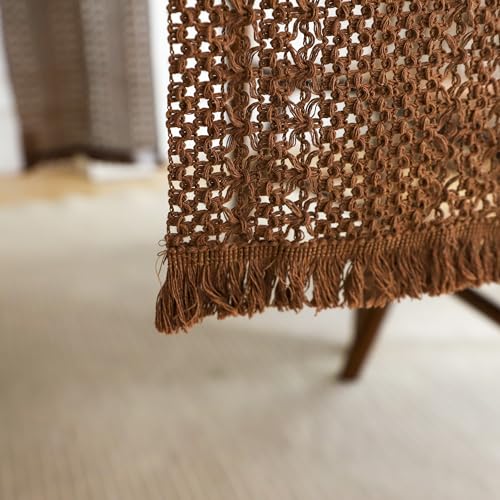 Simple&Opulence Boho Macrame 100% Cotton Table Runner - 12 x 90 Inch, Woven Farmhouse Table Runner with Fringed Edges for Bohemian Rustic Wedding, Bridal Shower, Dinner （Brown） - size: 12"x90", style: Cotton / Brown