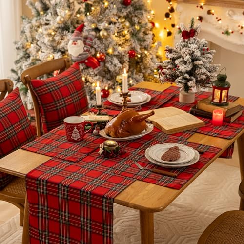 AQOTHES Christmas Plaid Placemats Set of 4 Red Green 12x18 Inch Table Decor - color: Red Big Plaid
