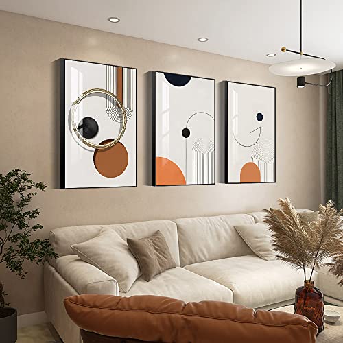 Framed Bright style Wall Art, Boho Wall Art Set of 3, Mid Century Modern Decor 24" x 32", Minimalist Black Beige Neutral Abstract Geometric Wall Decor Canvas Prints for Bedroom Living Room Bathroom - color: Bright style, size: 24" X 32" X 3 pieces