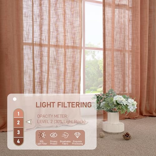 LAMIT Terracotta Small Window Linen Curtains 36 inches Long 2 Panels - color: Terracotta, size: 34"W x 36"L (Pack of 2)