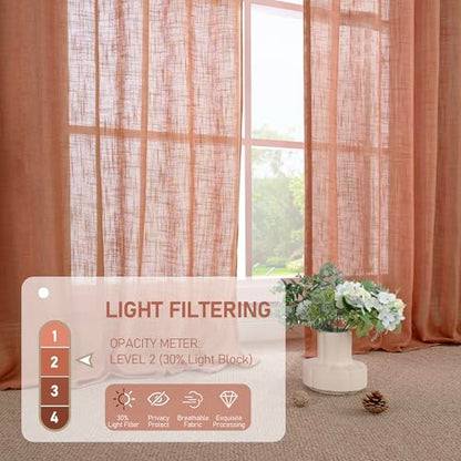 LAMIT Terracotta Small Window Linen Curtains 36 inches Long 2 Panels - color: Terracotta, size: 34"W x 36"L (Pack of 2)