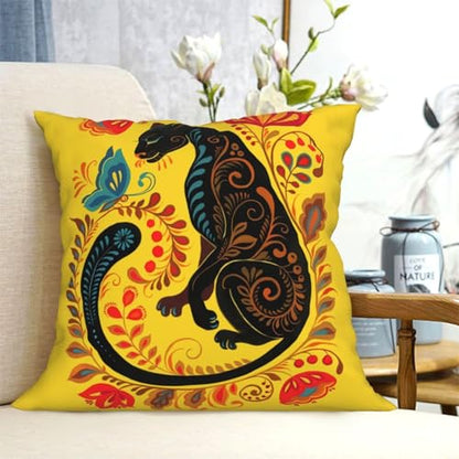 Yellow Panther Butterfly Folk Art Pillow Throw Pillow Velvet 18In - color: Color-33, size: 18" x 18" (Pack of 1)