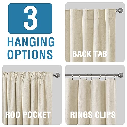H.VERSAILTEX Faux Linen 100% Blackout Curtains for Bedroom 63 inches Long Thermal Insulated Textured Linen Look Curtain Back Tab/Rod Pocket/Hook Belt Draperies 2 Panels, 52 x 63 Inch，Bleached Sand - color: Bleached Sand, size: 52"W x 63"L (Pack of 2)