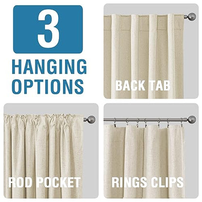 H.VERSAILTEX Faux Linen 100% Blackout Curtains for Bedroom 63 inches Long Thermal Insulated Textured Linen Look Curtain Back Tab/Rod Pocket/Hook Belt Draperies 2 Panels, 52 x 63 Inch，Bleached Sand - color: Bleached Sand, size: 52"W x 63"L (Pack of 2)