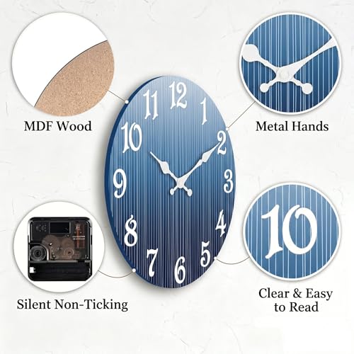 ArtSocket Round Wall Clock Silent Non-Ticking 8", Striped Blue - color: Cloud Rainbow Whimsical, size: 8in