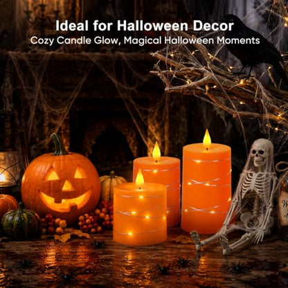 Raycare Orange Battery Operated Flameless Pillar Candle with Remote Timer - color: 3pcs-Orange