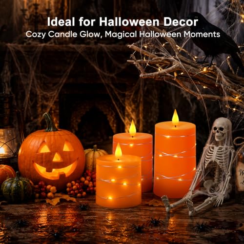 Raycare Orange Battery Operated Flameless Pillar Candle with Remote Timer - color: 3pcs-Orange