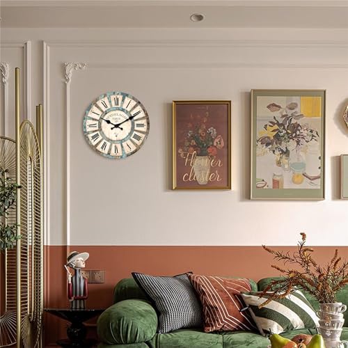 Rustic Wood Silent Wall Clocks Battery Operated 12 Inch - color: Blue1, size: 12 Inch