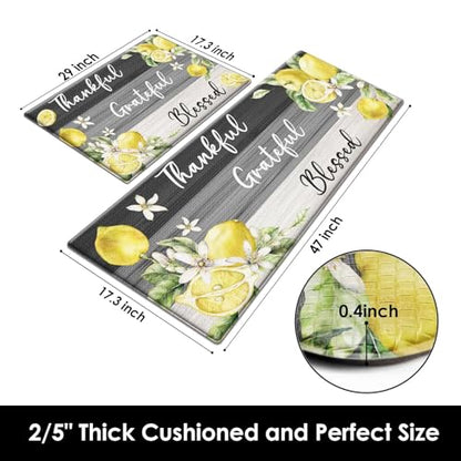 Arttown Anti-Fatigue Kitchen Rug Set of 2, Waterproof Non-Slip, Lemon - color: Lemon Wood, size: 17.3 x 47 inch + 17.3 x 29 in