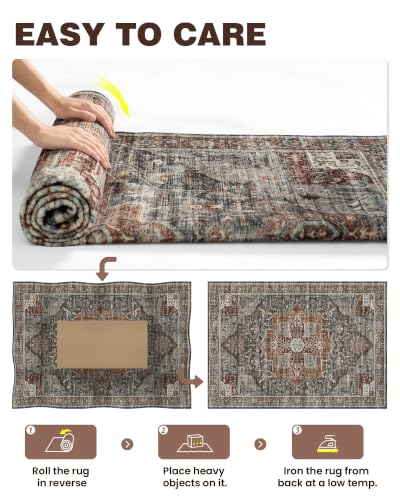 Roxstand 2.6x14 Hallway Runner Rug, Washable Non Slip Rugs, Grey/Brown/Tan - color: Grey/Brown/Tan, size: 2'6"x14'(Runner)